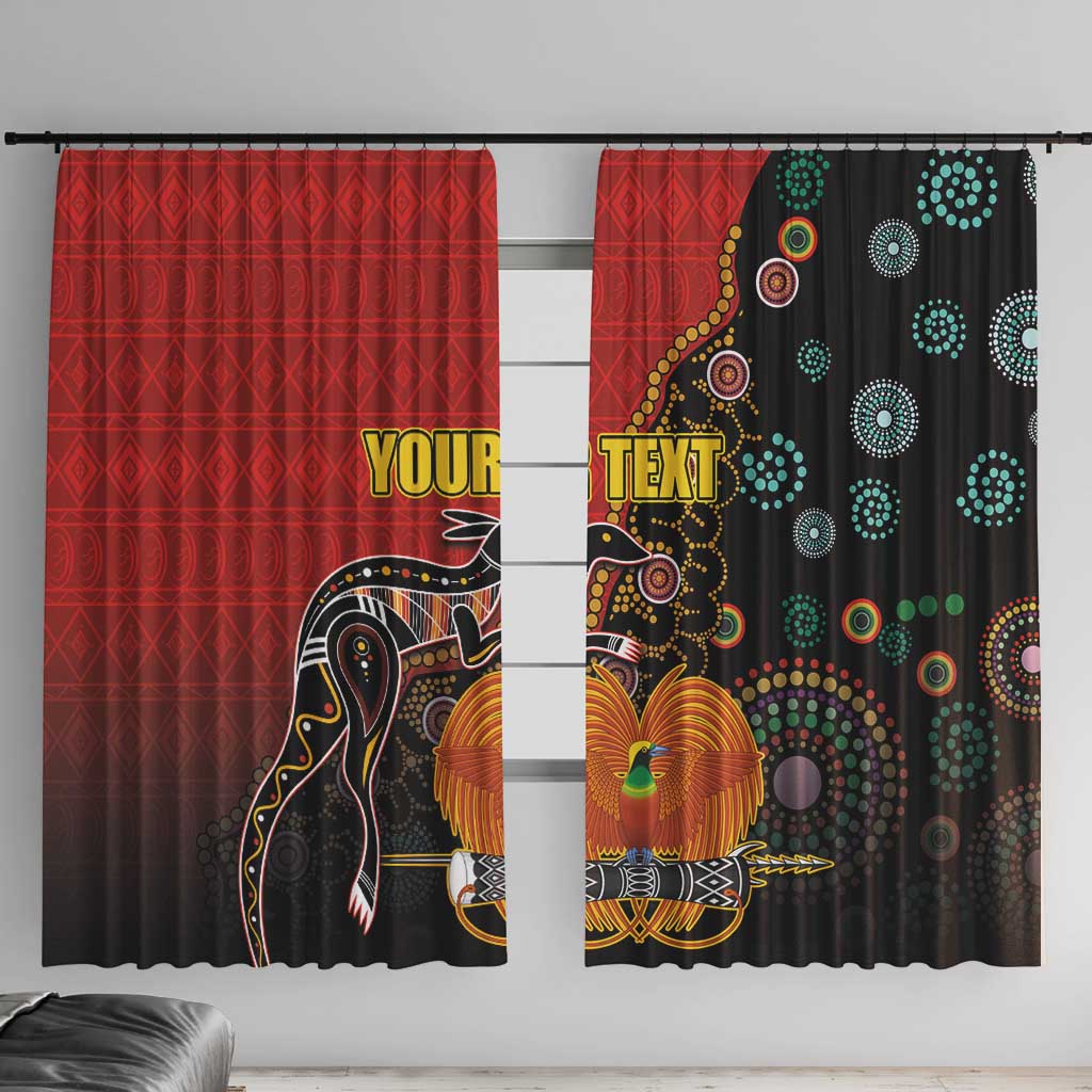 Personalised Papua New Guinea and Australia Together Window Curtain Bird-of-paradise and Kangaroo with Aboriginal Pattern LT03 With Hooks Red - Polynesian Pride