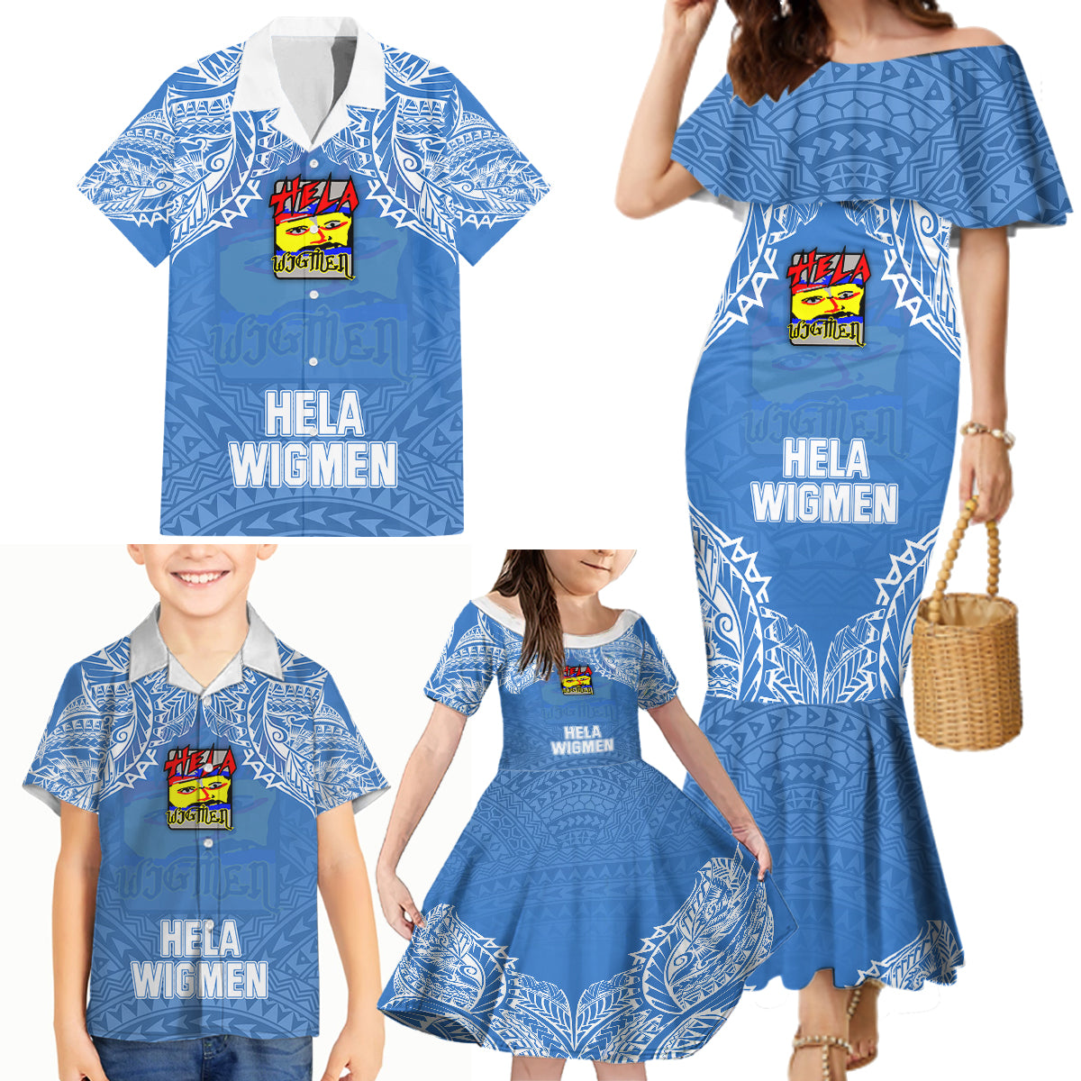 Hela Wigmen Rugby Family Matching Mermaid Dress and Hawaiian Shirt Papua New Guinea Polynesian Tattoo LT03 - Polynesian Pride