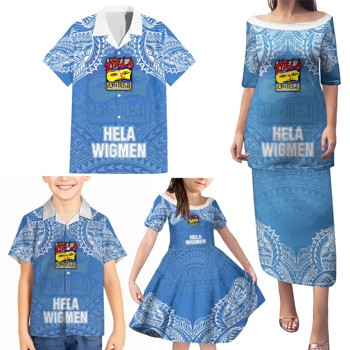 Hela Wigmen Rugby Family Matching Puletasi Dress and Hawaiian Shirt Papua New Guinea Polynesian Tattoo LT03 - Polynesian Pride