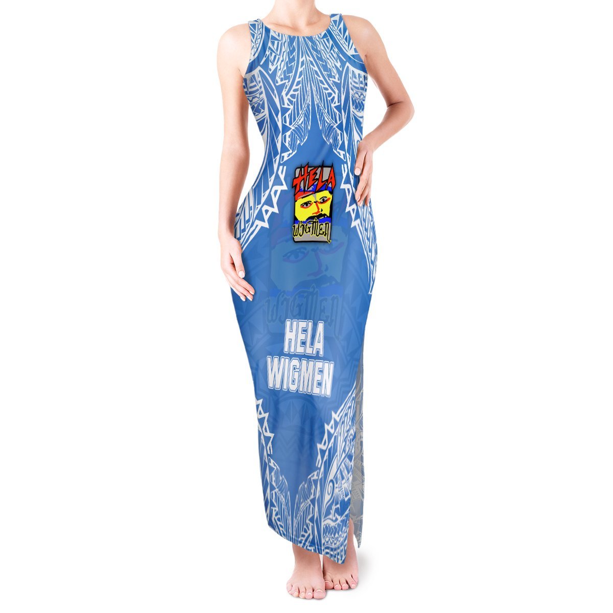 Custom Hela Wigmen Rugby Tank Maxi Dress Papua New Guinea Polynesian Tattoo LT03 Women Blue - Polynesian Pride