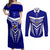 Custom Kimbe Cutters Rugby Couples Matching Off Shoulder Maxi Dress and Long Sleeve Button Shirts Papua New Guinea Polynesian Tattoo Blue Version LT03 Blue - Polynesian Pride