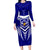 Custom Kimbe Cutters Rugby Family Matching Long Sleeve Bodycon Dress and Hawaiian Shirt Papua New Guinea Polynesian Tattoo Blue Version LT03 Mom's Dress Blue - Polynesian Pride