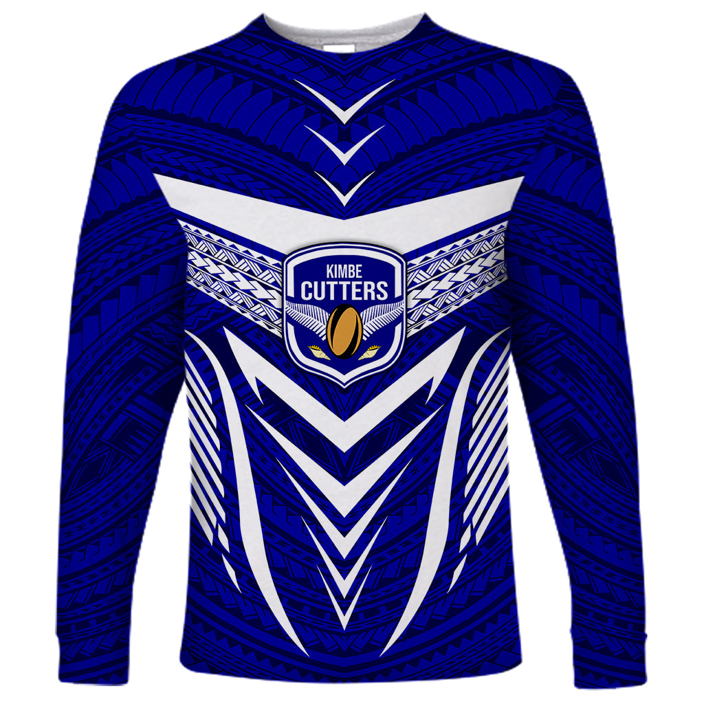 Custom Kimbe Cutters Rugby Long Sleeve Shirt Papua New Guinea Polynesian Tattoo Blue Version LT03 Unisex Blue - Polynesian Pride