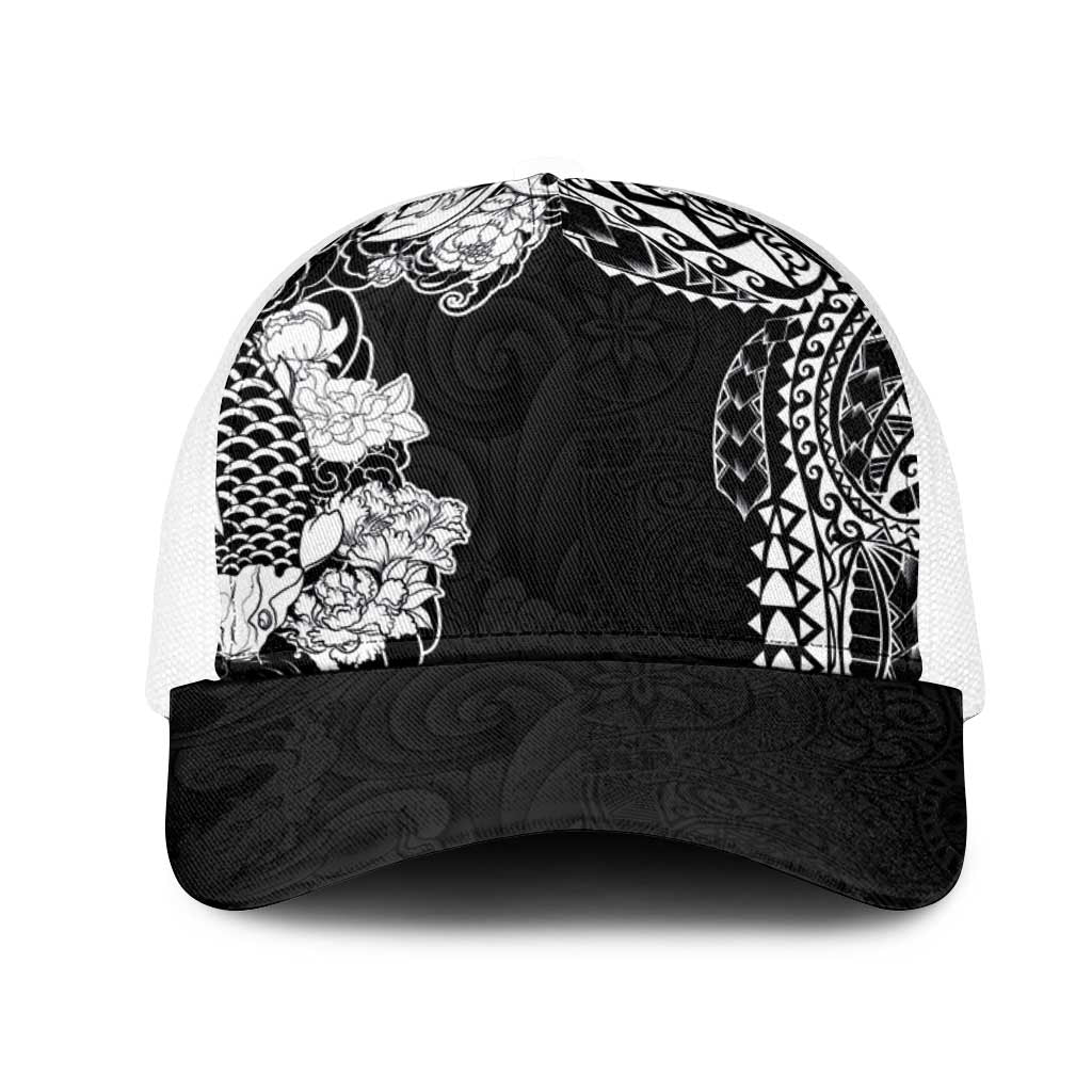 Japanese Irezumi and Hawaiian Polynesian Art Tattoo Mesh Trucker Cap Black Color LT03 One Size White Black - Polynesian Pride
