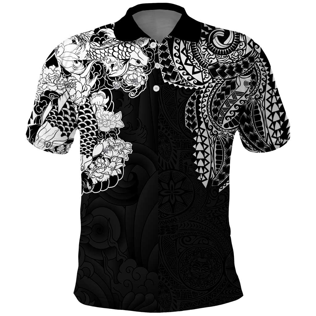 Japanese Irezumi and Hawaiian Polynesian Art Tattoo Polo Shirt Black Color LT03 Black - Polynesian Pride