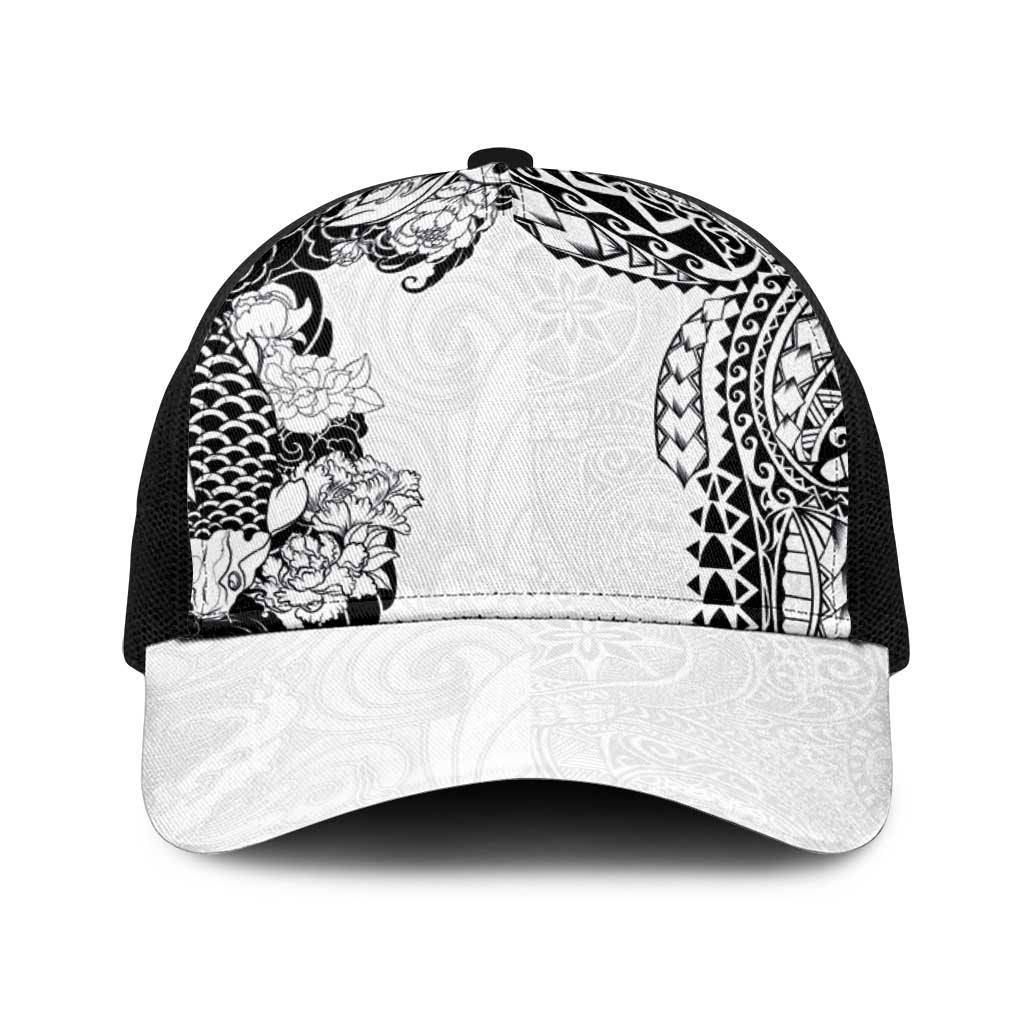 Japanese Irezumi and Hawaiian Polynesian Art Tattoo Baseball Net Cap White Color LT03 One Size Black White - Polynesian Pride