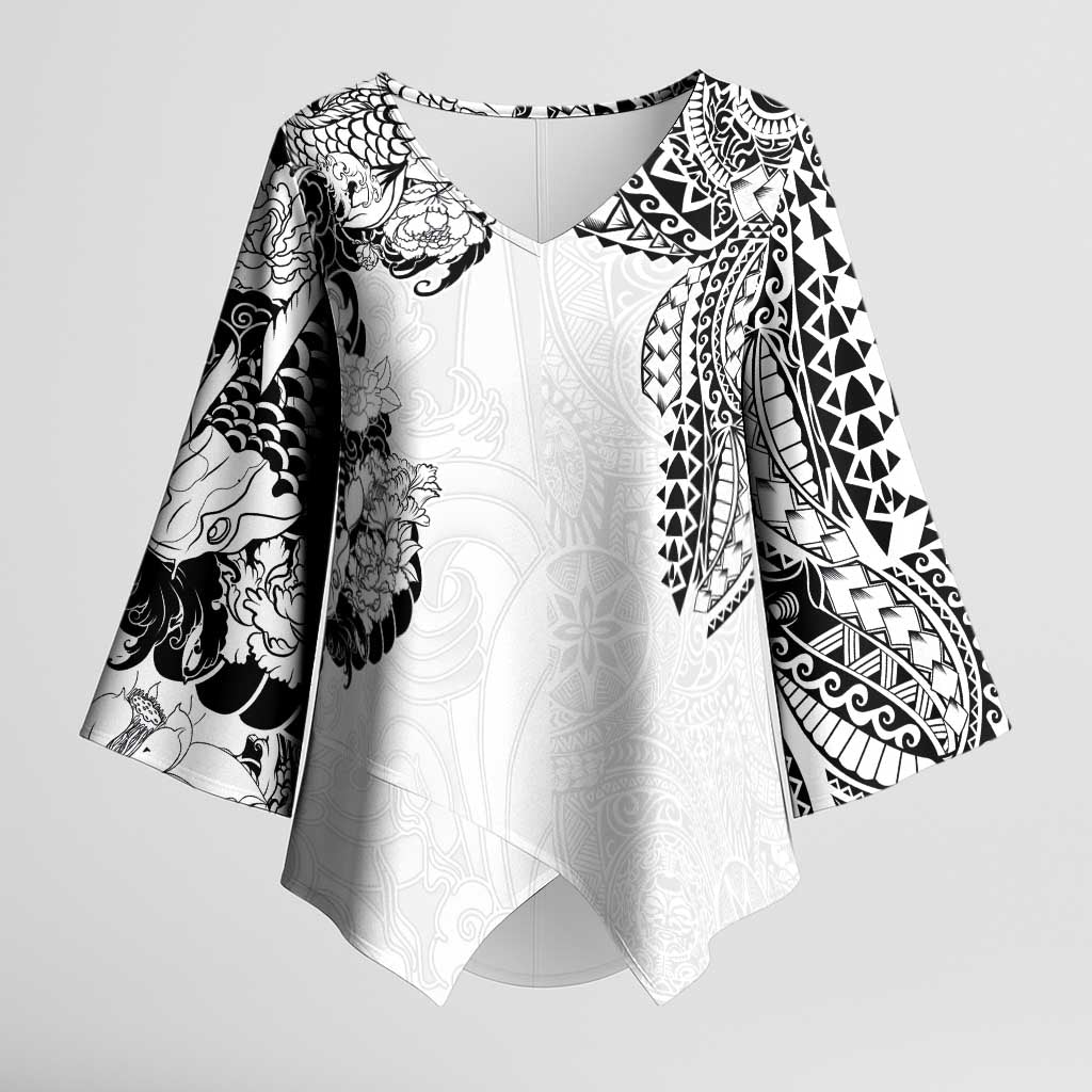 Japanese Irezumi and Hawaiian Polynesian Art Tattoo Kimono Sleeve Blouse White Color LT03 Female White - Polynesian Pride
