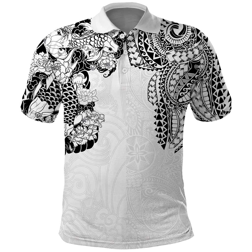 Japanese Irezumi and Hawaiian Polynesian Art Tattoo Polo Shirt White Color LT03 White - Polynesian Pride