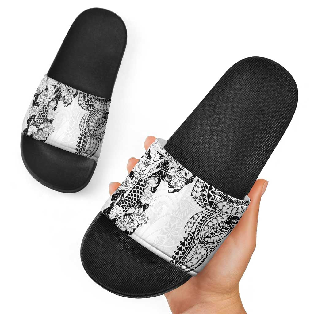 Japanese Irezumi and Hawaiian Polynesian Art Tattoo Slide Sandals White Color LT03 - Polynesian Pride