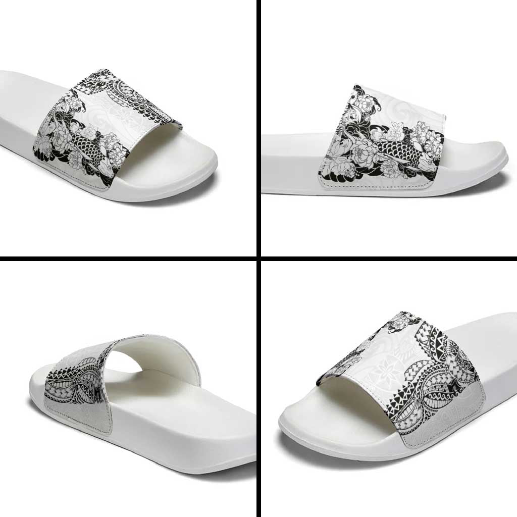 Japanese Irezumi and Hawaiian Polynesian Art Tattoo Slide Sandals White Color LT03 - Polynesian Pride