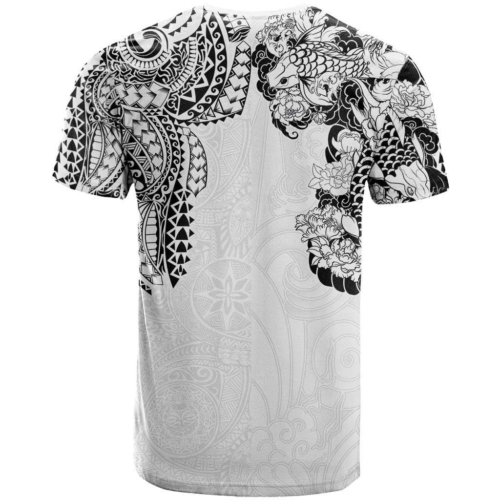 Japanese Irezumi and Hawaiian Polynesian Art Tattoo T Shirt White Color LT03 - Polynesian Pride