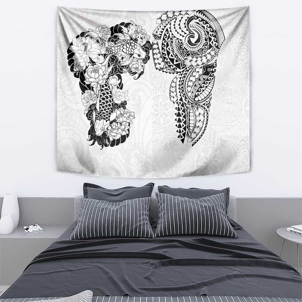 Japanese Irezumi and Hawaiian Polynesian Art Tattoo Tapestry White Color LT03 - Polynesian Pride