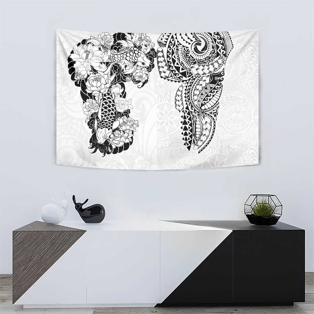 Japanese Irezumi and Hawaiian Polynesian Art Tattoo Tapestry White Color LT03 - Polynesian Pride