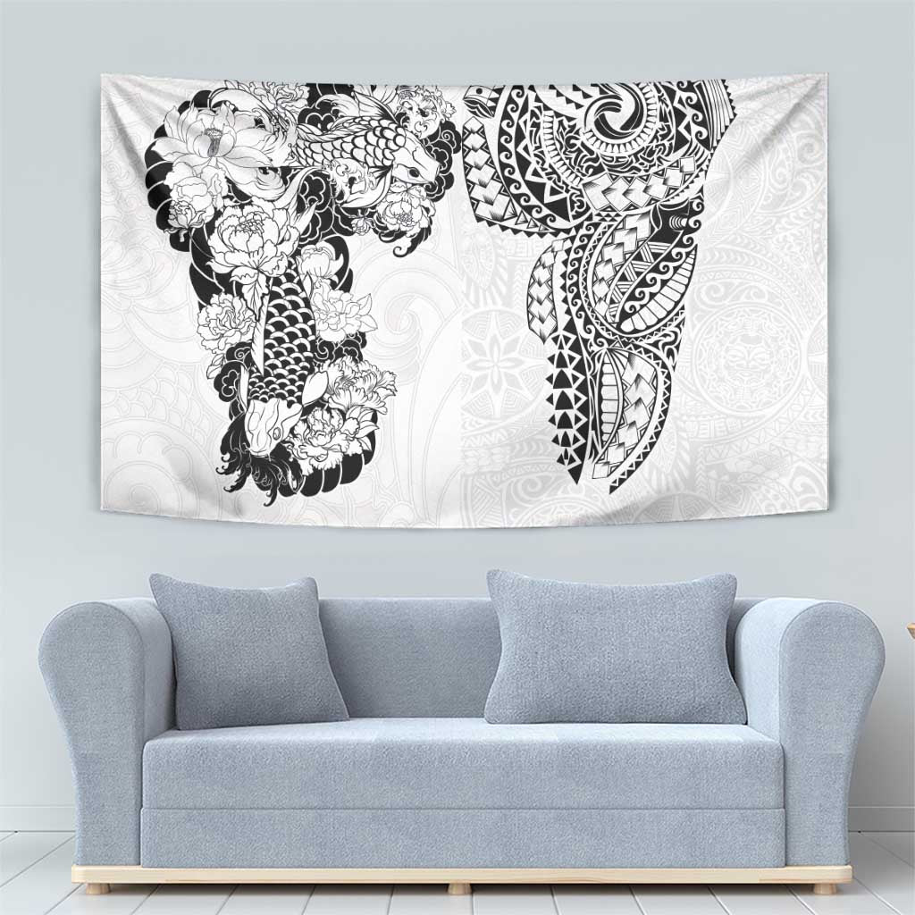 Japanese Irezumi and Hawaiian Polynesian Art Tattoo Tapestry White Color LT03 - Polynesian Pride