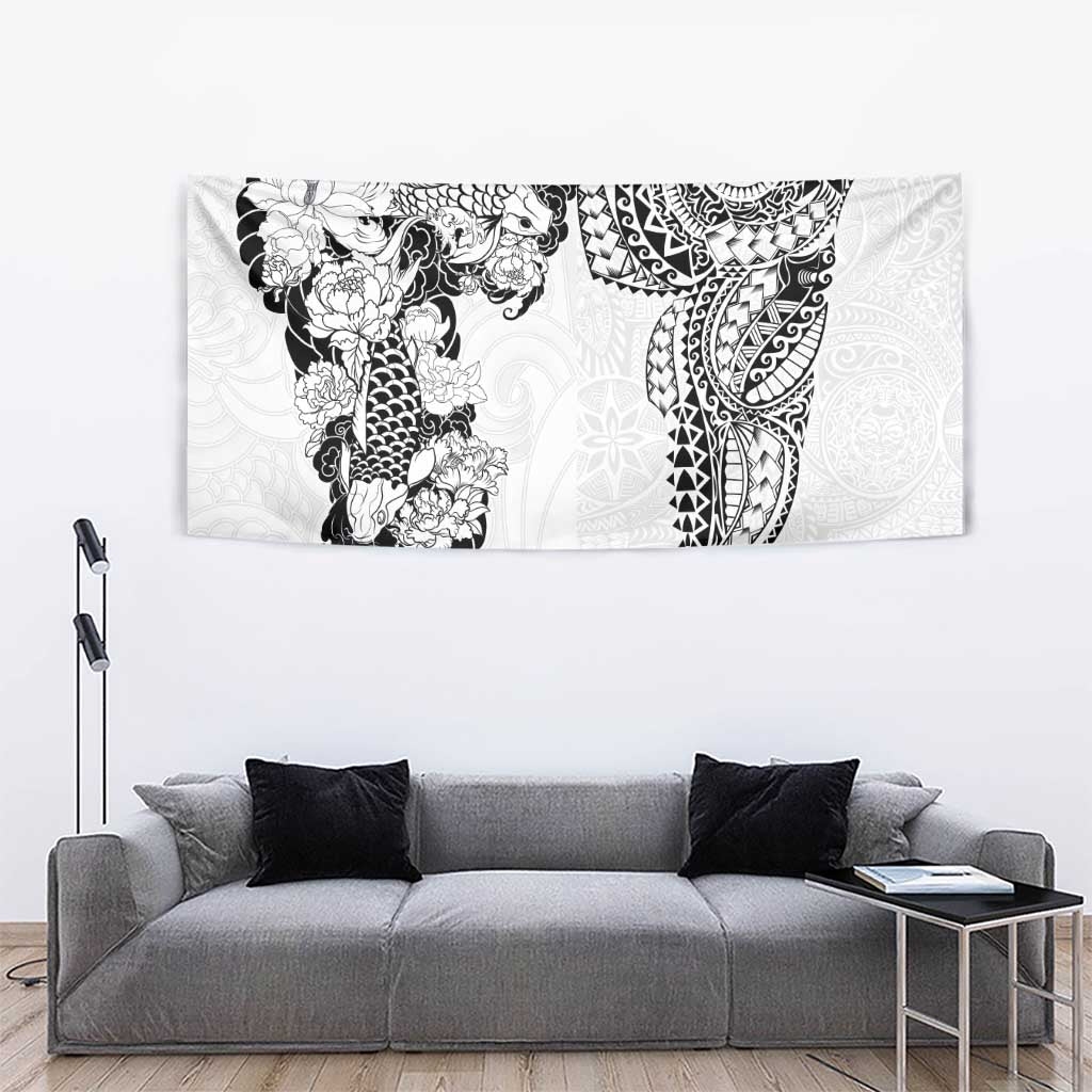 Japanese Irezumi and Hawaiian Polynesian Art Tattoo Tapestry White Color LT03 - Polynesian Pride