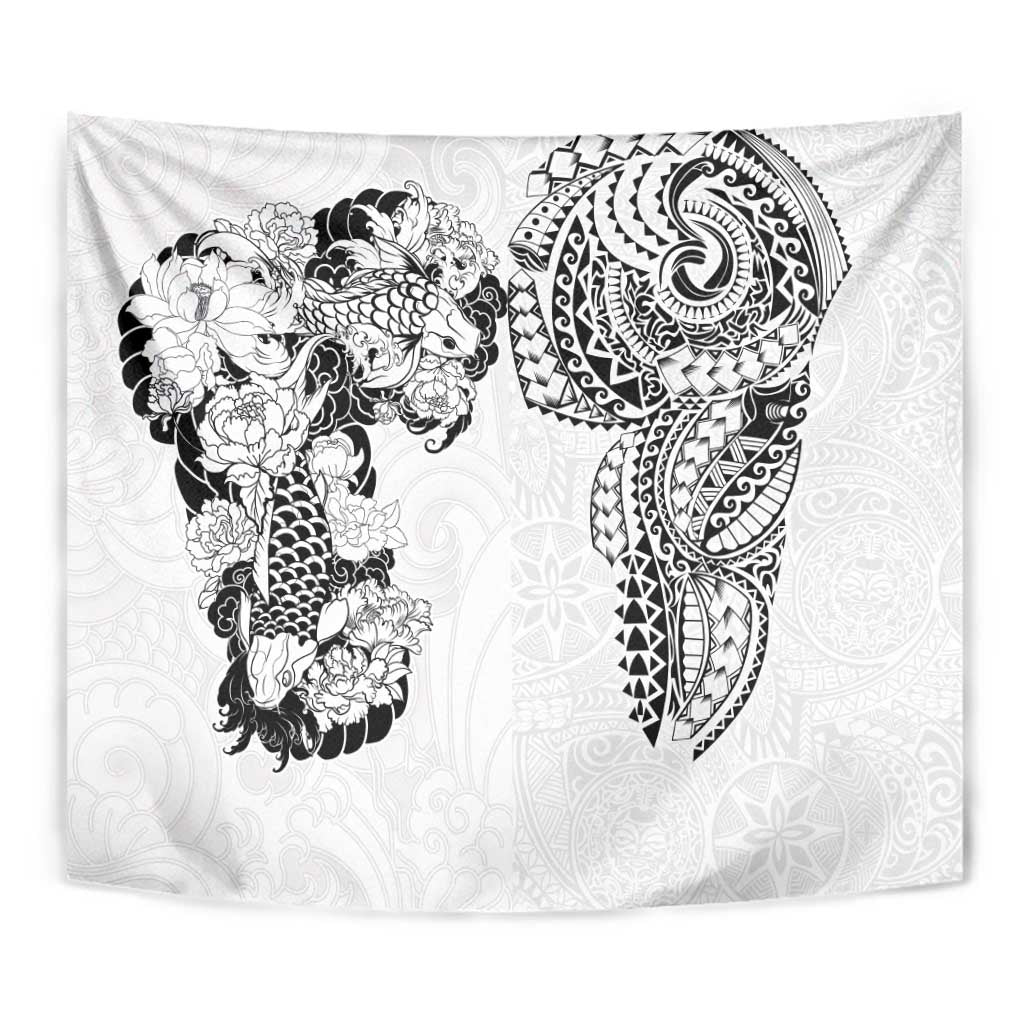 Japanese Irezumi and Hawaiian Polynesian Art Tattoo Tapestry White Color LT03 - Polynesian Pride