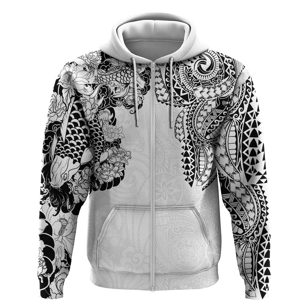 Japanese Irezumi and Hawaiian Polynesian Art Tattoo Zip Hoodie White Color LT03 Zip Hoodie White - Polynesian Pride