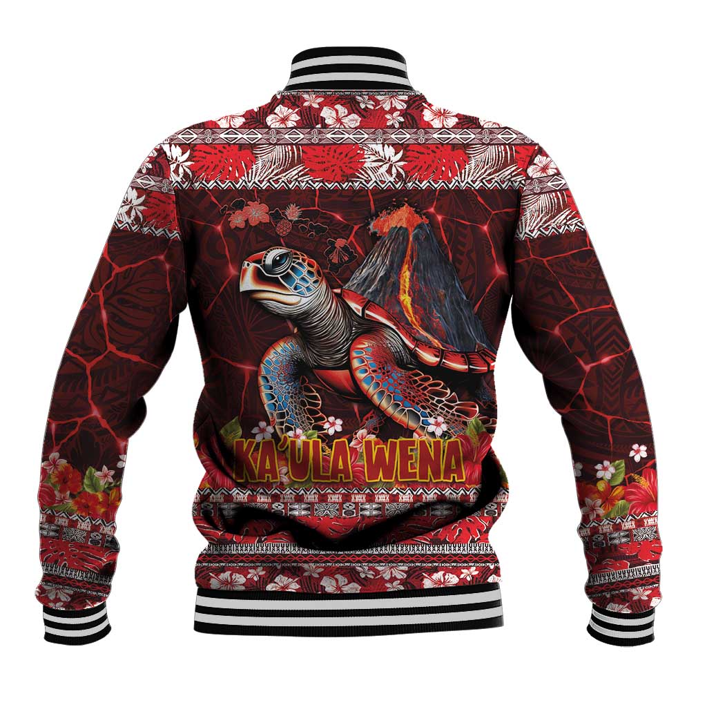 Hawaii KaUla Wena Volcano Turtle Baseball Jacket Lava and Tropical Plants Tribal Pattern LT03 - Polynesian Pride