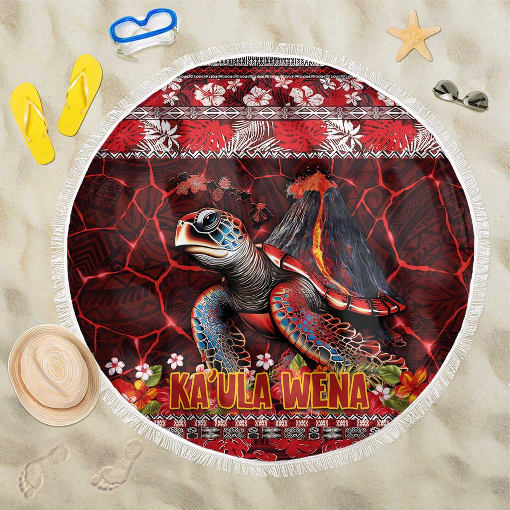 Hawaii KaUla Wena Volcano Turtle Beach Blanket Lava and Tropical Plants Tribal Pattern LT03 One Size 150cm Red - Polynesian Pride