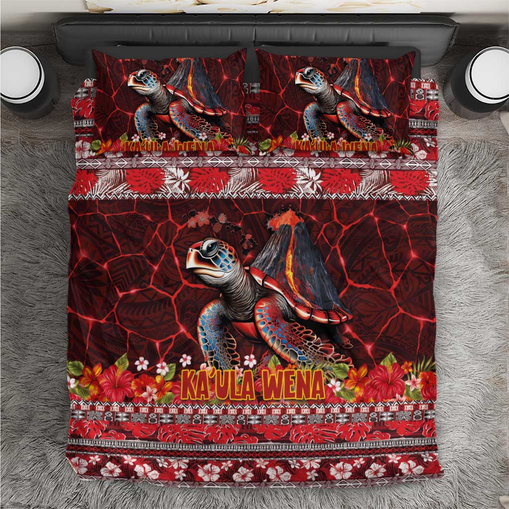 Hawaii KaUla Wena Volcano Turtle Bedding Set Lava and Tropical Plants Tribal Pattern LT03 Red - Polynesian Pride