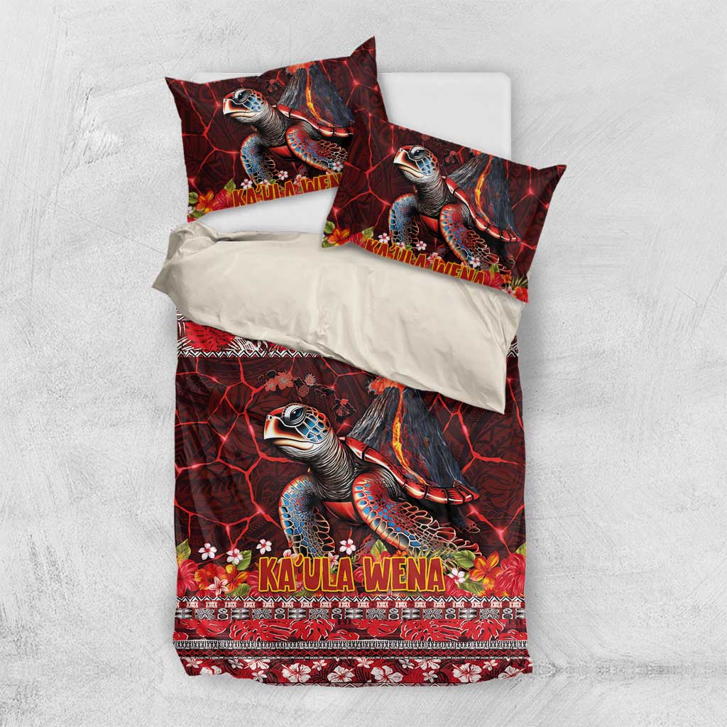 Hawaii KaUla Wena Volcano Turtle Bedding Set Lava and Tropical Plants Tribal Pattern LT03 US Twin 172cm x 218cm Red - Polynesian Pride