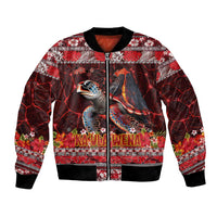 Hawaii KaUla Wena Volcano Turtle Bomber Jacket Lava and Tropical Plants Tribal Pattern LT03 Unisex Red - Polynesian Pride
