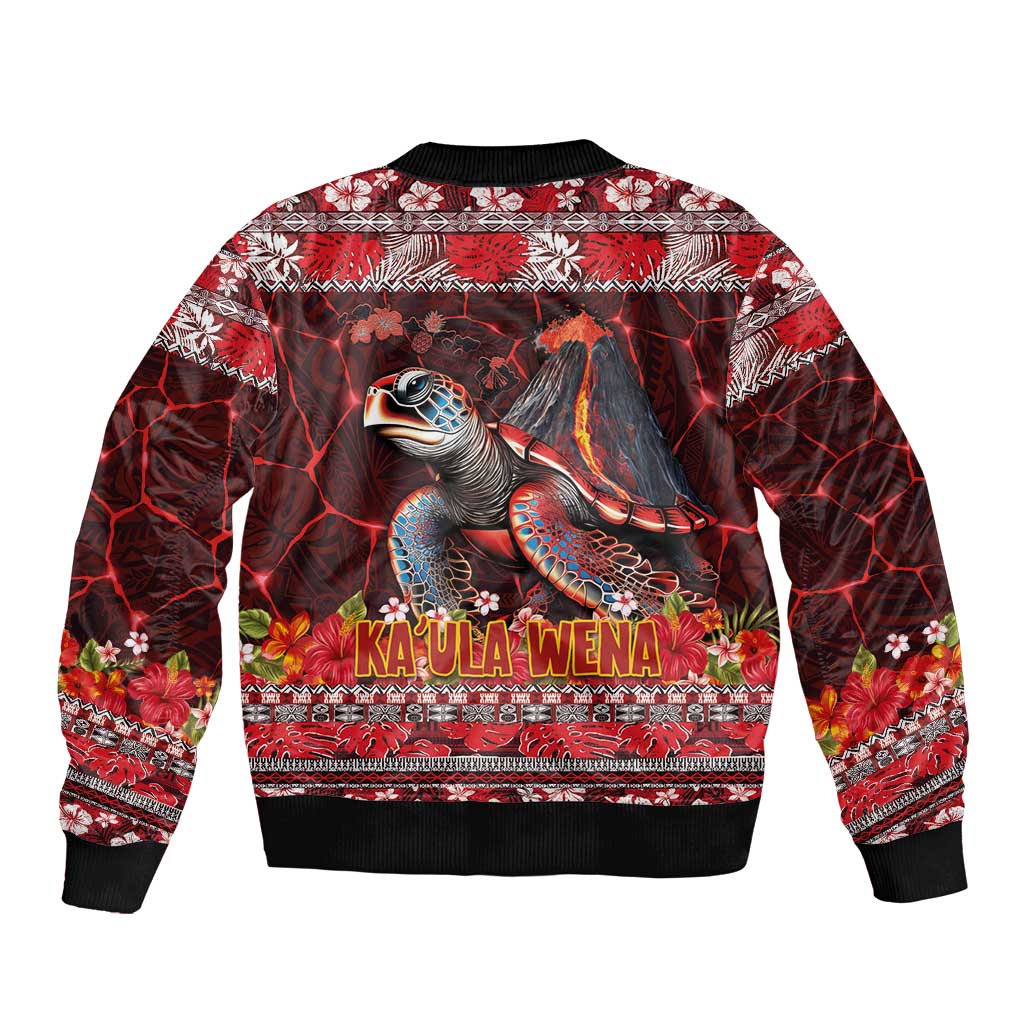 Hawaii KaUla Wena Volcano Turtle Bomber Jacket Lava and Tropical Plants Tribal Pattern LT03 - Polynesian Pride