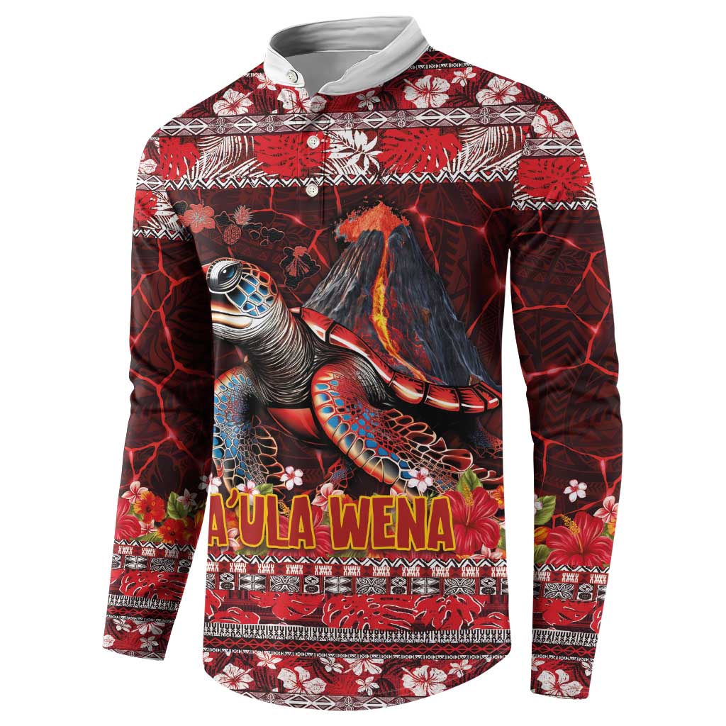 Hawaii KaUla Wena Volcano Turtle Button Sweatshirt Lava and Tropical Plants Tribal Pattern LT03 - Polynesian Pride
