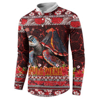 Hawaii KaUla Wena Volcano Turtle Button Sweatshirt Lava and Tropical Plants Tribal Pattern LT03 - Polynesian Pride