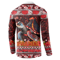 Hawaii KaUla Wena Volcano Turtle Button Sweatshirt Lava and Tropical Plants Tribal Pattern LT03 - Polynesian Pride