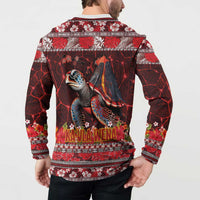 Hawaii KaUla Wena Volcano Turtle Button Sweatshirt Lava and Tropical Plants Tribal Pattern LT03 - Polynesian Pride