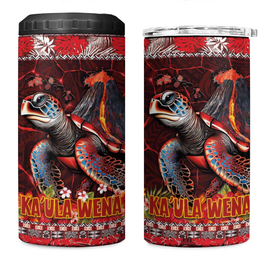 Hawaii KaUla Wena Volcano Turtle 4 in 1 Can Cooler Tumbler Lava and Tropical Plants Tribal Pattern LT03 One Size: 16 oz Red - Polynesian Pride