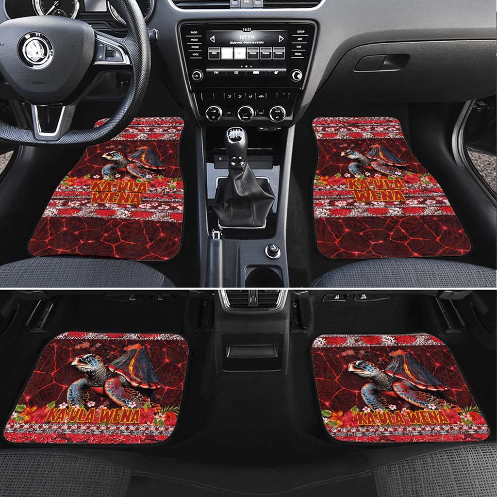 Hawaii KaUla Wena Volcano Turtle Car Mats Lava and Tropical Plants Tribal Pattern LT03 Set 4pcs Red - Polynesian Pride