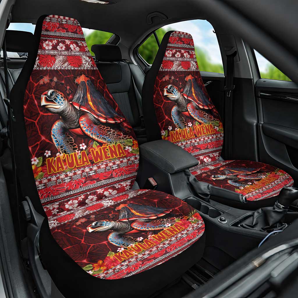 Hawaii KaUla Wena Volcano Turtle Car Seat Cover Lava and Tropical Plants Tribal Pattern LT03 One Size Red - Polynesian Pride