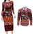 Hawaii KaʻUla Wena Volcano Turtle Couples Matching Long Sleeve Bodycon Dress and Long Sleeve Button Shirt Lava and Tropical Plants Tribal Pattern