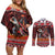 Hawaii KaʻUla Wena Volcano Turtle Couples Matching Off Shoulder Short Dress and Long Sleeve Button Shirt Lava and Tropical Plants Tribal Pattern