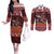 Hawaii KaʻUla Wena Volcano Turtle Couples Matching Off The Shoulder Long Sleeve Dress and Long Sleeve Button Shirt Lava and Tropical Plants Tribal Pattern