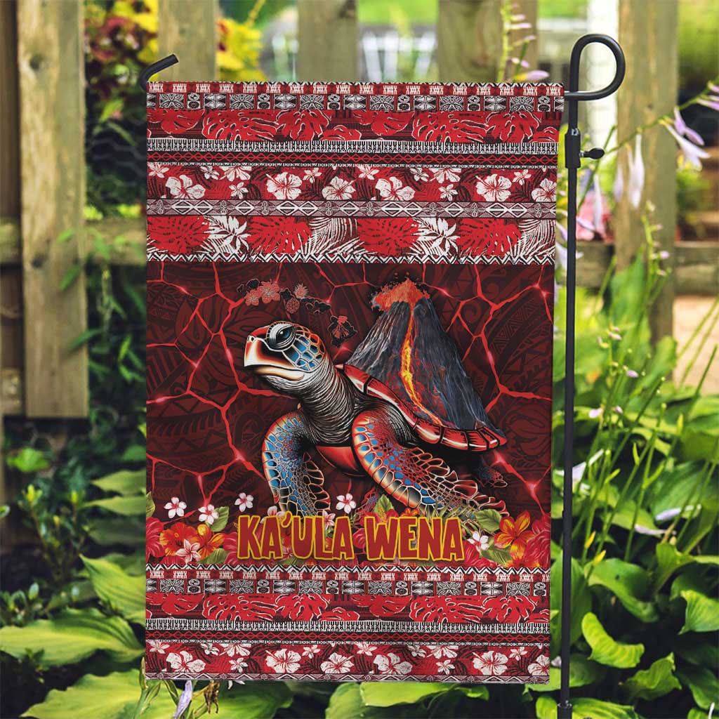 Hawaii KaUla Wena Volcano Turtle Garden Flag Lava and Tropical Plants Tribal Pattern LT03 Garden Flag Red - Polynesian Pride