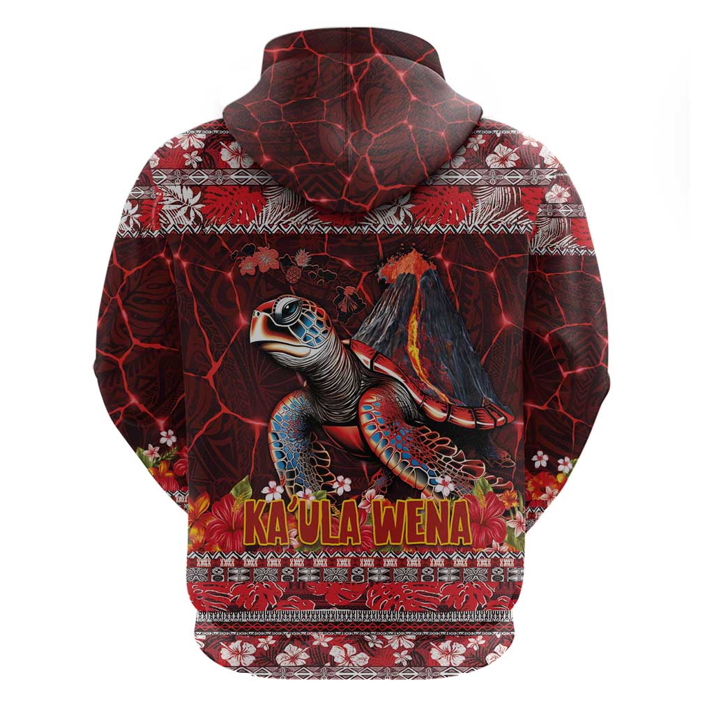 Hawaii KaUla Wena Volcano Turtle Hoodie Lava and Tropical Plants Tribal Pattern LT03 - Polynesian Pride