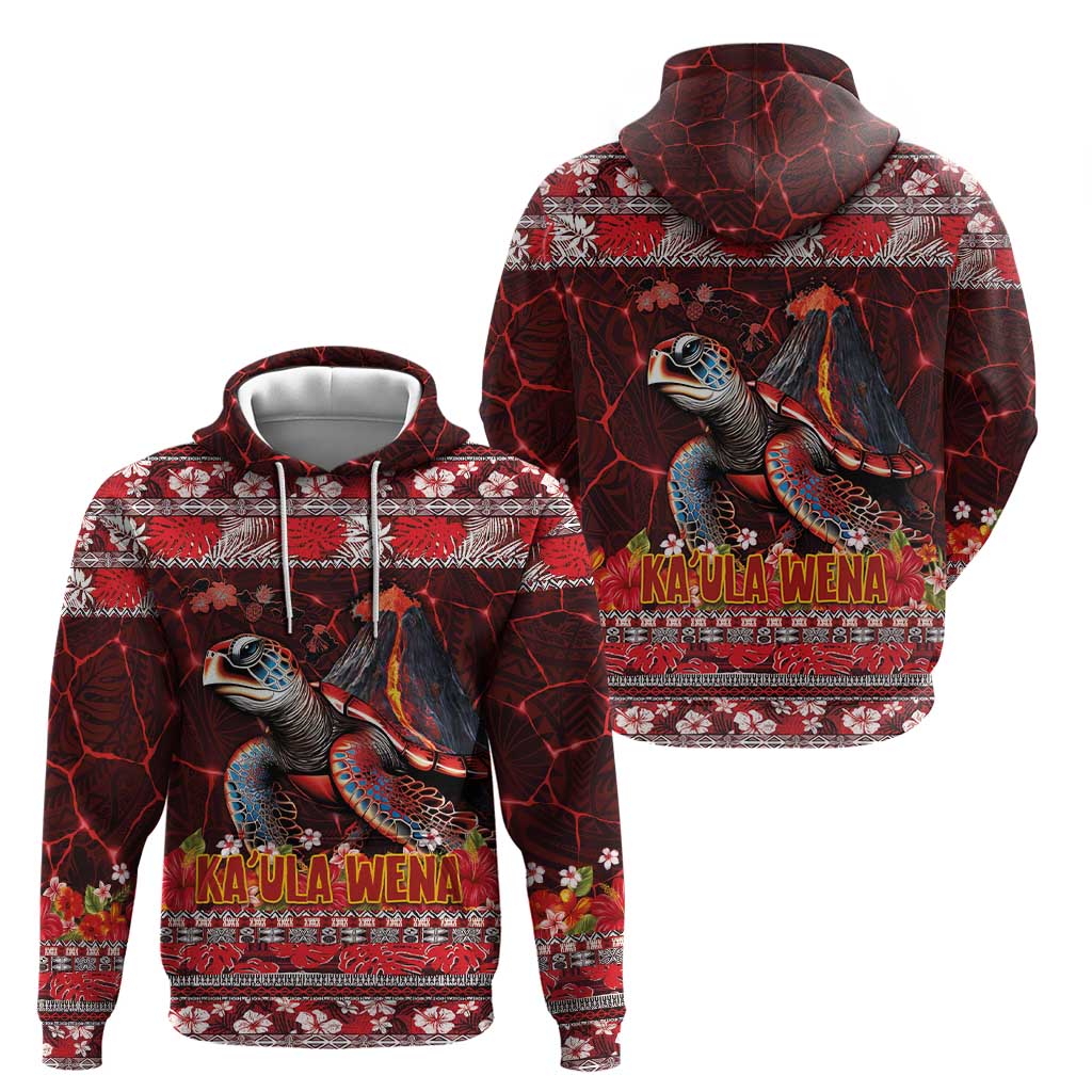Hawaii KaUla Wena Volcano Turtle Hoodie Lava and Tropical Plants Tribal Pattern LT03 - Polynesian Pride