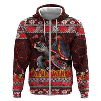 Hawaii KaUla Wena Volcano Turtle Hoodie Lava and Tropical Plants Tribal Pattern LT03 Zip Hoodie Red - Polynesian Pride