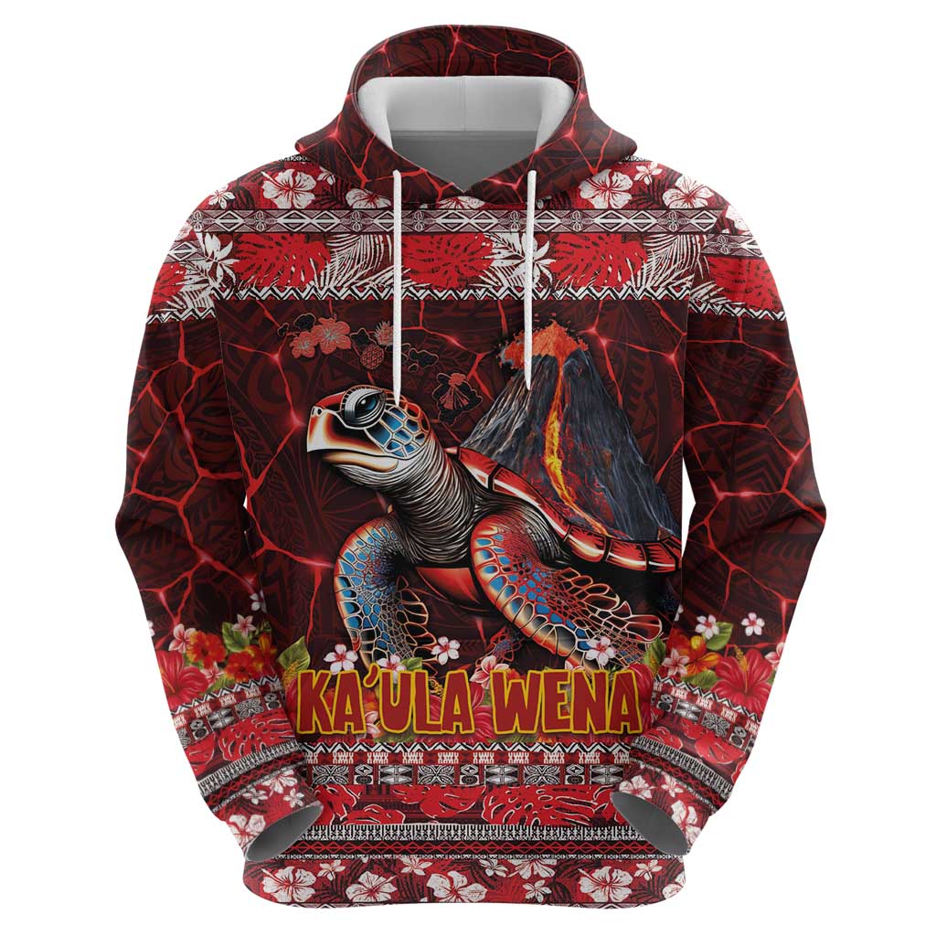 Hawaii KaUla Wena Volcano Turtle Hoodie Lava and Tropical Plants Tribal Pattern LT03 - Polynesian Pride