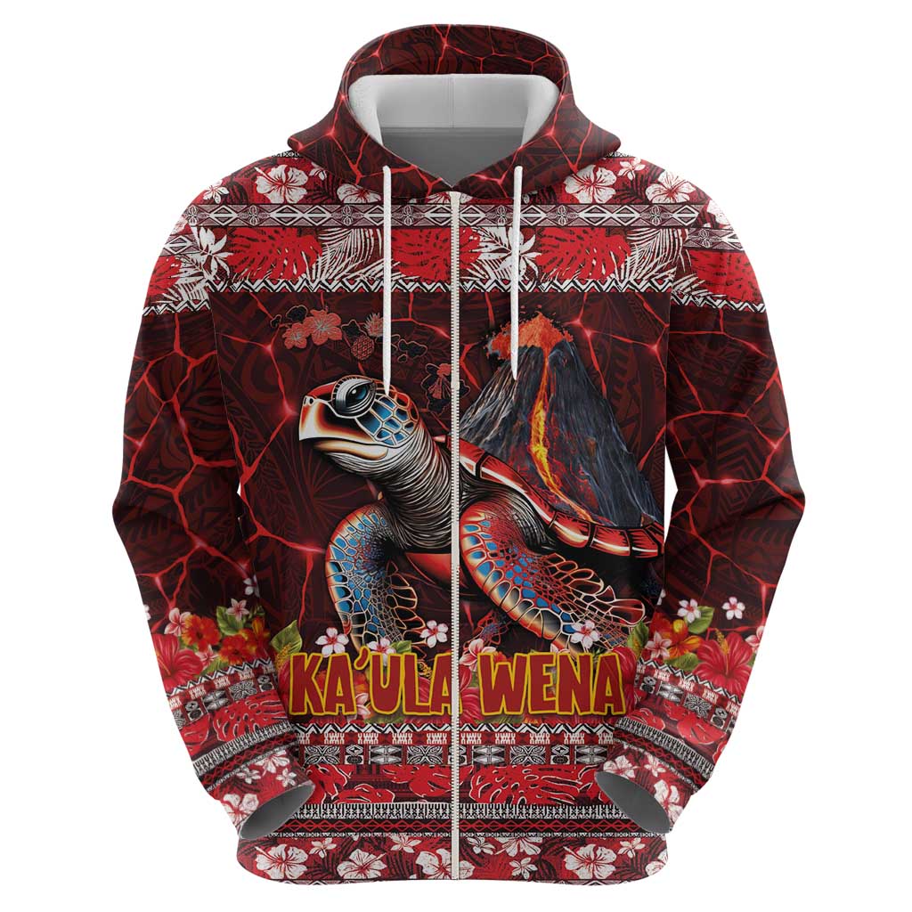Hawaii KaUla Wena Volcano Turtle Hoodie Lava and Tropical Plants Tribal Pattern LT03 - Polynesian Pride