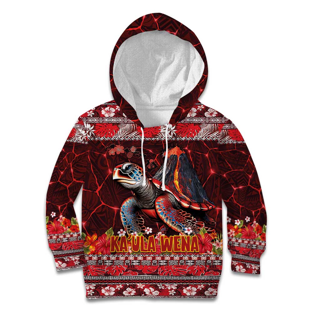 Hawaii KaUla Wena Volcano Turtle Kid Hoodie Lava and Tropical Plants Tribal Pattern LT03 Hoodie Red - Polynesian Pride