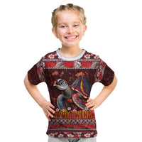Hawaii KaUla Wena Volcano Turtle Kid T Shirt Lava and Tropical Plants Tribal Pattern LT03 Red - Polynesian Pride