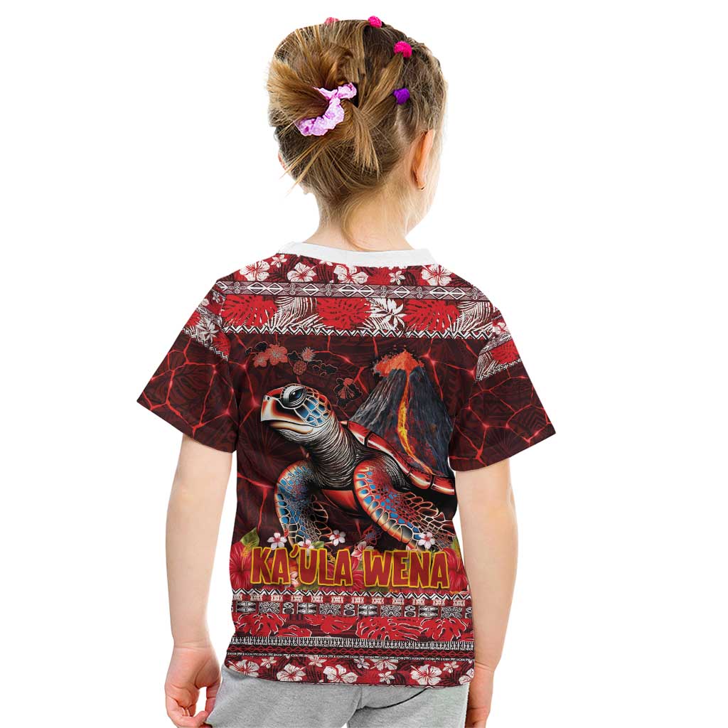 Hawaii KaUla Wena Volcano Turtle Kid T Shirt Lava and Tropical Plants Tribal Pattern LT03 - Polynesian Pride