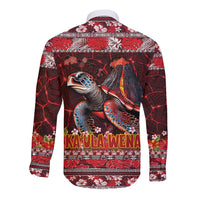 Hawaii KaUla Wena Volcano Turtle Long Sleeve Button Shirt Lava and Tropical Plants Tribal Pattern LT03 - Polynesian Pride