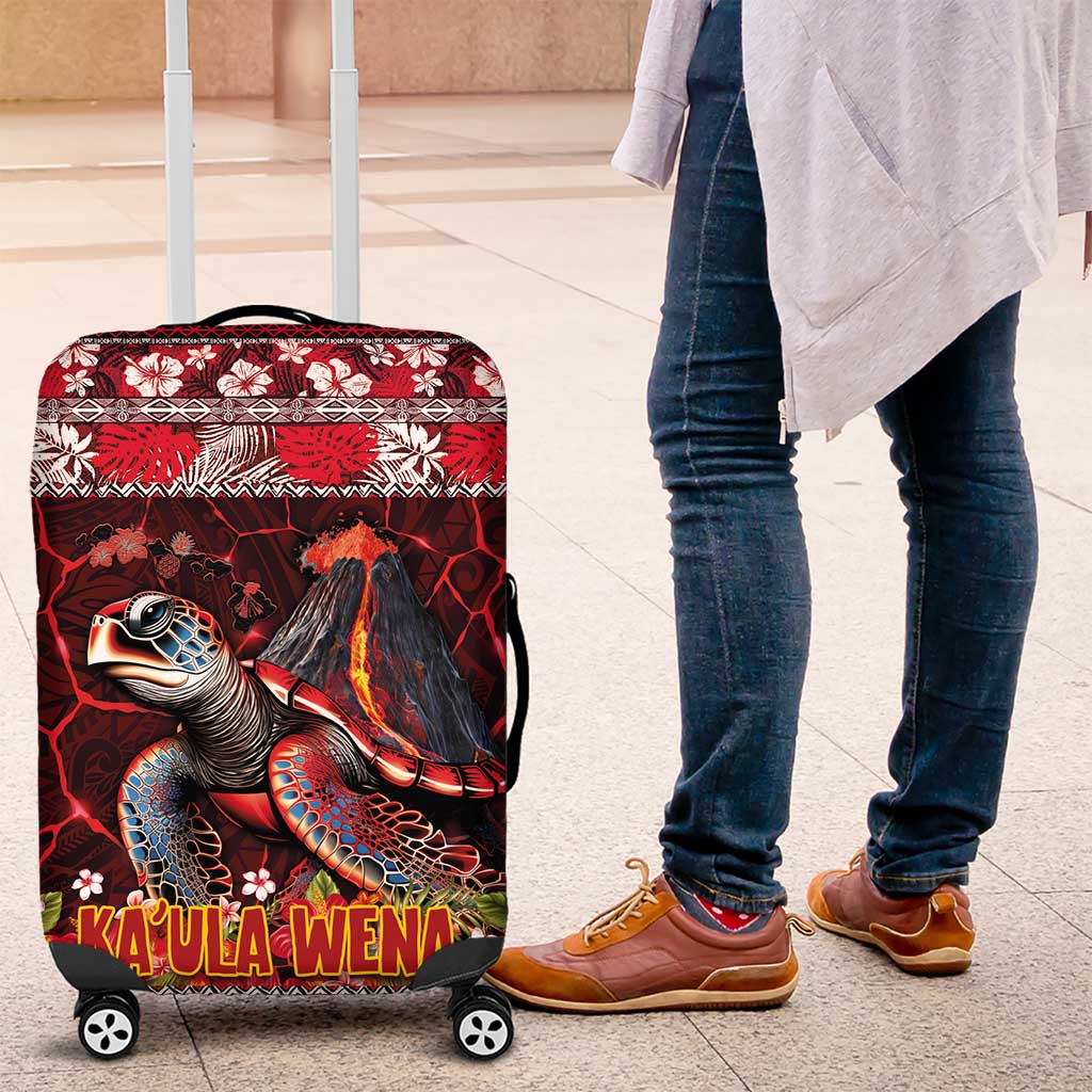 Hawaii KaUla Wena Volcano Turtle Luggage Cover Lava and Tropical Plants Tribal Pattern LT03 Red - Polynesian Pride