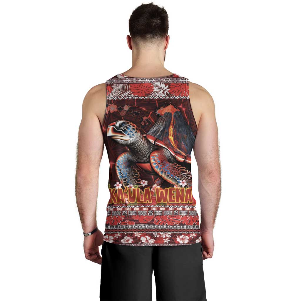 Hawaii KaUla Wena Volcano Turtle Men Tank Top Lava and Tropical Plants Tribal Pattern LT03 - Polynesian Pride