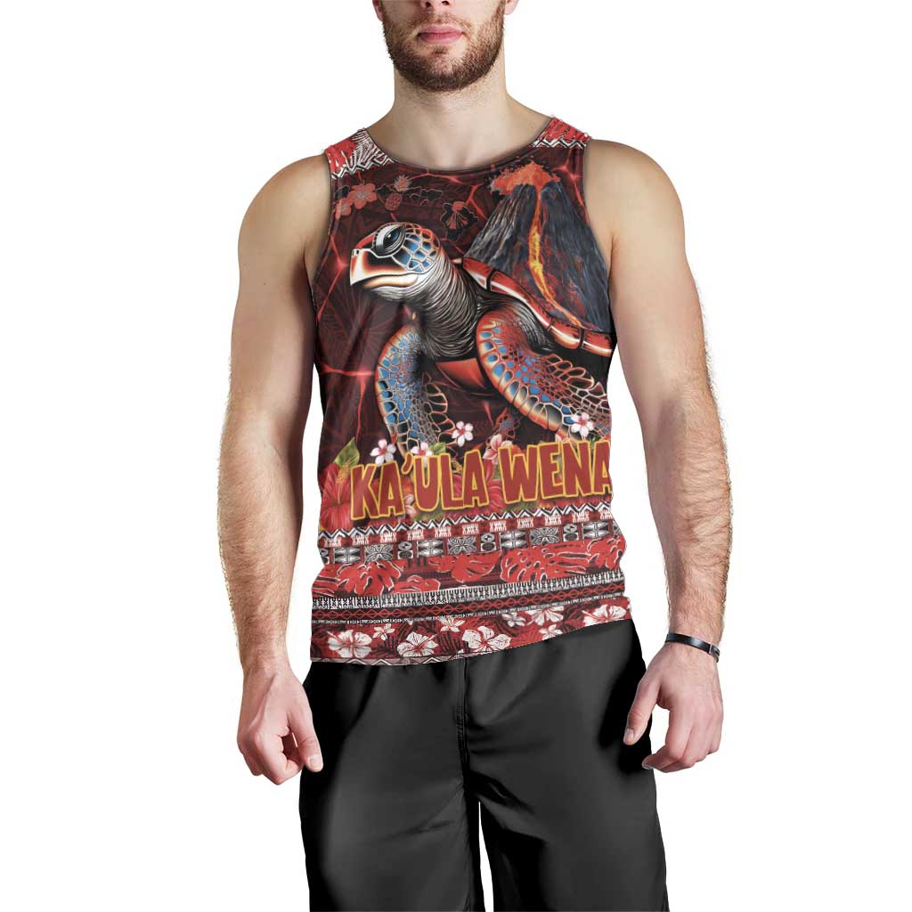 Hawaii KaUla Wena Volcano Turtle Men Tank Top Lava and Tropical Plants Tribal Pattern LT03 - Polynesian Pride